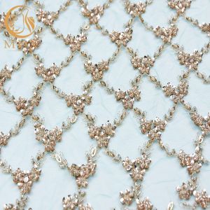 Sequined Unique Lace Fabric 135cm Width 3D Embroidery For Wedding Gown