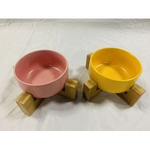 Single Multicolor Dog Bowl Holder Made of Natural Bamboo Add Bowl 7.5cm Height
