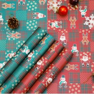 Flower Shop Gift Wrapping Paper with Santa Claus and Snowman Design on