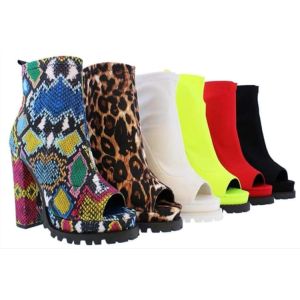 Sexy Leopard Print 6Inch Women Open Toe Boot With Side Zipper