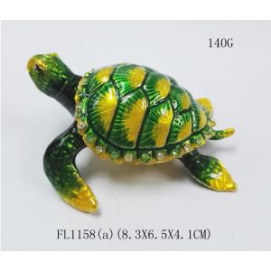 Cheap Lovely turtle metal alloy trinket box pewter jeweled turtle enameled trinket box for sale