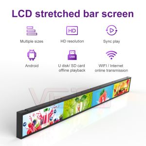 Touch Screen Stretched Bar LCD Display Supermarket Banner Advertising Media
