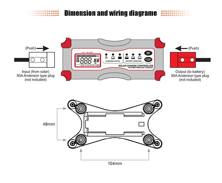 Digital Solar Charge Controller with Intelligent Charging, Anderson Connector,