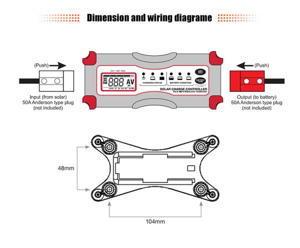 Digital Solar Charge Controller with Intelligent Charging, Anderson Connector,