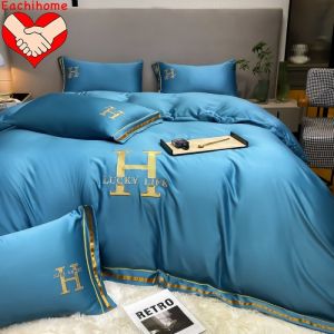Cheap Customized HOT SEAL H Embroidered Washed Silk Four Pieces Bedding Set for All-Season for sale