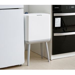 Trash Can with Lid Plastic Garbage Can with Push Button Narrow Modern Waste