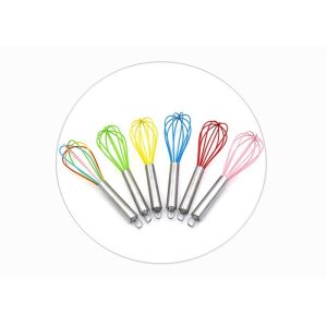 Stainless Steel Silicone Egg Beater Handle , Mini Silicone Egg Whisk Easy Clean