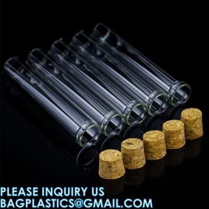 Plastic Glass Test Tubes with Cork Stoppers, Liquid Sample Vial, Leak-Proof,
