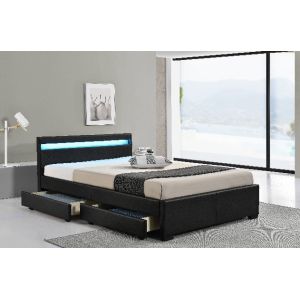 Full Bed Frame with LED Charging Station Storage Headboard and Drawers