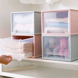 Pink Stackable Storage Shoe Boxes Fabric Plastic Drawer Organizer