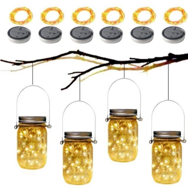 Quality 8 pack Solar lamp Mason Jar lights fairy Lid String with 8 Hangers Decorations for Party wholesale