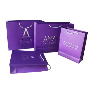 China Purple Paper Printed Carrier Bag Foil Silvery Embossed for Advertising on sale