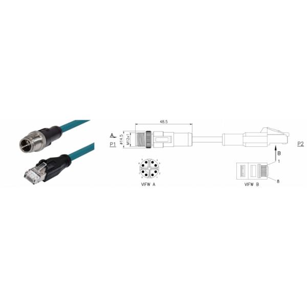 M12 X Code 8 Pin Male Waterproof RJ45 Ethernet Cable Cat 6