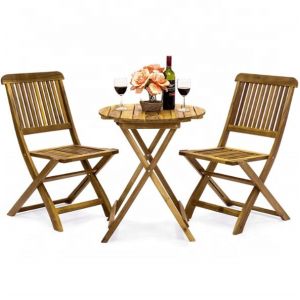 3-Piece Folding Acacia Wood Bistro Set Perfect for Outdoor Dining and Entertaini
