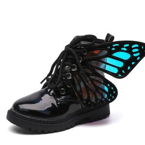 China 3D Transparent Butterfly Size 26 6inch Side Zip Waterproof Boots Shiny Leather Upper on sale