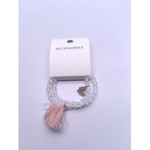 Unisex Transparent Bead Necklace for Kids Various Shapes and Pink Fringe