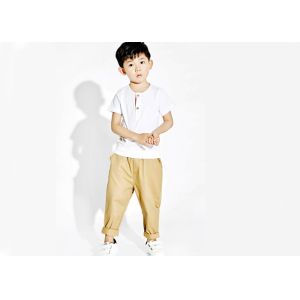 China Toddler Boy Summer Clothes , White And Khaki Boys Shirt And Pant Woven Cotton Fabric on sale
