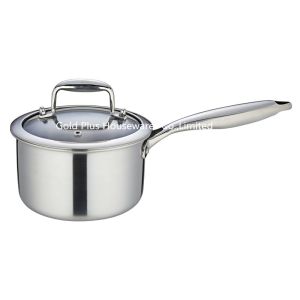 China 16cm New style stainless steel mini saucepan with glass lid natural color quick hot milk pot with one handle on sale