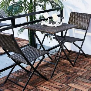 Outdoor Courtyard Furniture Set with Foldable PE Rattan Wicker Dining Table and