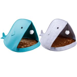 Silk Screen Wool Shark Shape Felt Pet Cave For Little Cat