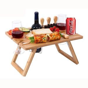 Cheap Outdoor Engraved Bamboo Folding Tray Table For Picnic Desk Camping for sale