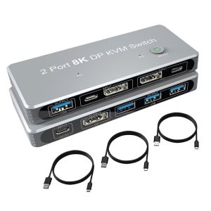 2-Port Displayport and USB KVM Switch 4K 144Hz 8K 60Hz 1.4 with 1.4 DP USB