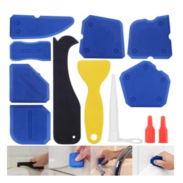 Caulking Tool Silicone Sealant Finishing Grout Tools Kit 12 Pieces Caulk Skirting Boards & Base Boards Replaceable Pads