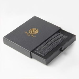 Luxury Black Pull Out Drawer Texture Paper Gift Wallet Packaging Box Custom Logo