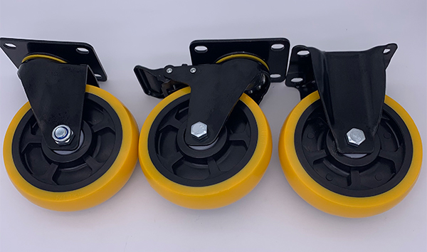 4 Inch PU Caster With Brake Orange Polyurethane Tread Caster Wheels