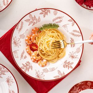 Ceramic Nordic Style Luxury Tableware Porcelain Plant Pattern Dinnerware For 8