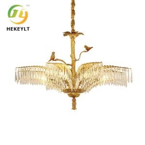 China All Copper Living Room Crystal Chandelier Light Luxury Villa Hall Lamp Atmospheric Custom on sale