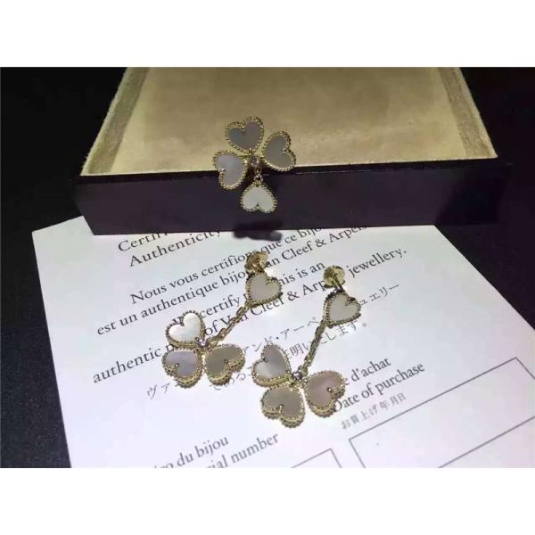 Quality Van Cleef Sweet Alhambra Earrings , White Mother Of Pearl Earrings With Round Diamond wholesale