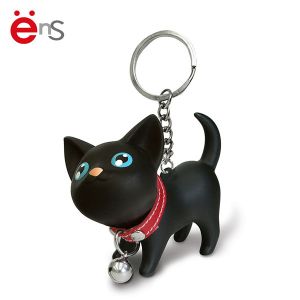 Cute Promotional Plastic Keychain , Pvc Rubber Keychain Cat Shaped