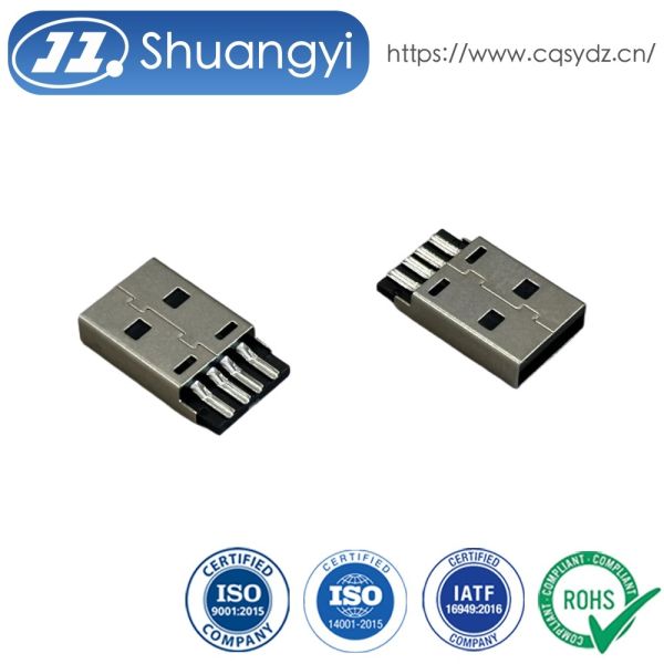 High-Durability USB 2.0 AM Connector – Integrated Solder-Type Black Housing Gold