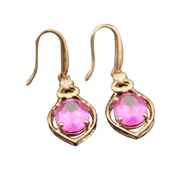 Quality 18k Rose Gold Plated Sterling Silver Earrings with 7x9mm Pink Cubic Zirconia (PSJ0646) wholesale