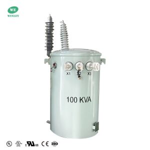 100 Kva Single Phase Pole Mounted Transformer Dual Winding Power Distribution Oil Immersed Transformer 34.5kv To 120v ANSI IEEE With UL Certification