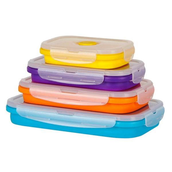 Quality Reusable Fun Healthy Kids Silicon Rubber Collapsible Microwave Folding Lunch Boxes wholesale
