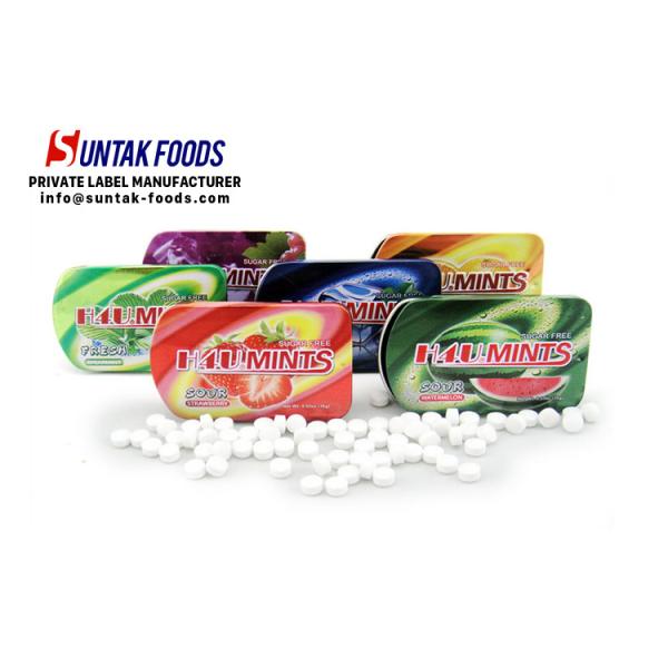 Quality 15g Sweet Confectionery Slide Tin Box Candy / Xylitol Mints For Fresh Breath wholesale