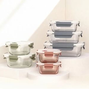 China Customized Color Sprayed Stackable Glass Food Container with Vented Cool Lock PP Lid on sale