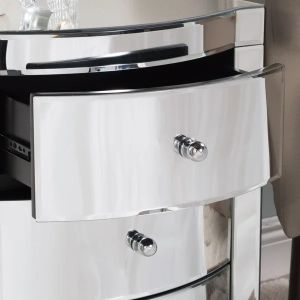 Contemporary 3 drawers silver mirrored nightstand curved design end table corner