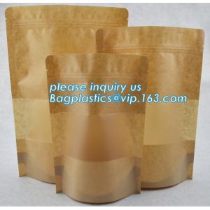 Stand up k kraft paper bags with clear window,resealable zipper stand up clear
