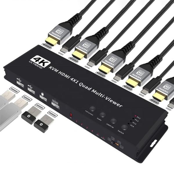 Quality Seamless 4K HD HDMI KVM Switch with Black Output and Quad Multiviewer Display wholesale