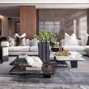 700mm Customized Coffee Table 1.4m Titanium Italian Style Marble