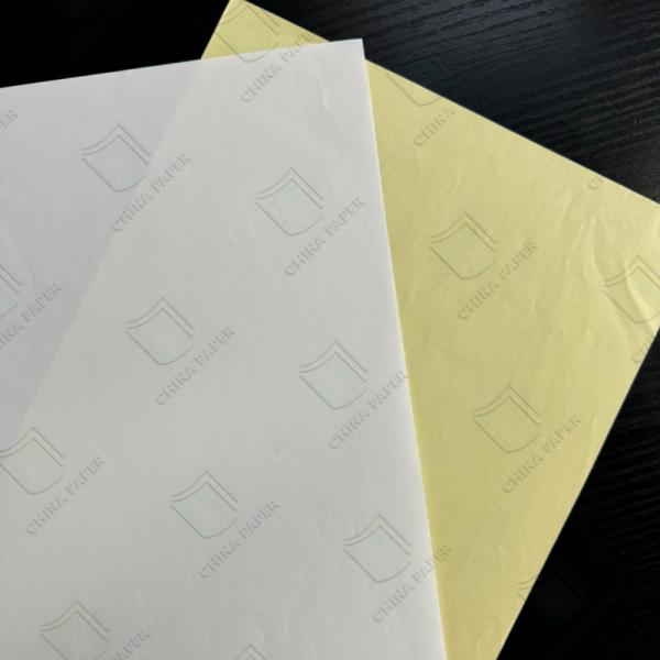 80G Self-adhesive Paper In White Semi-gloss Art Paper With Yellow Glassine