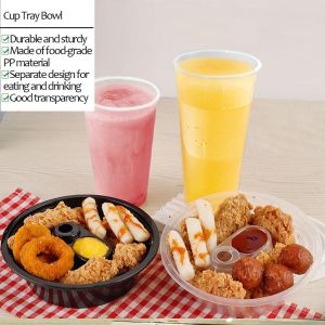 Factory 2 in 1 Plastic Cup with PP Bowl Holder Take-out Drinking Cup Fried