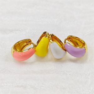 China Custom Women Fine Jewelry S925 Silver 18K Gold Bold Dome Colorful Enamel Small Huggie Earrings on sale