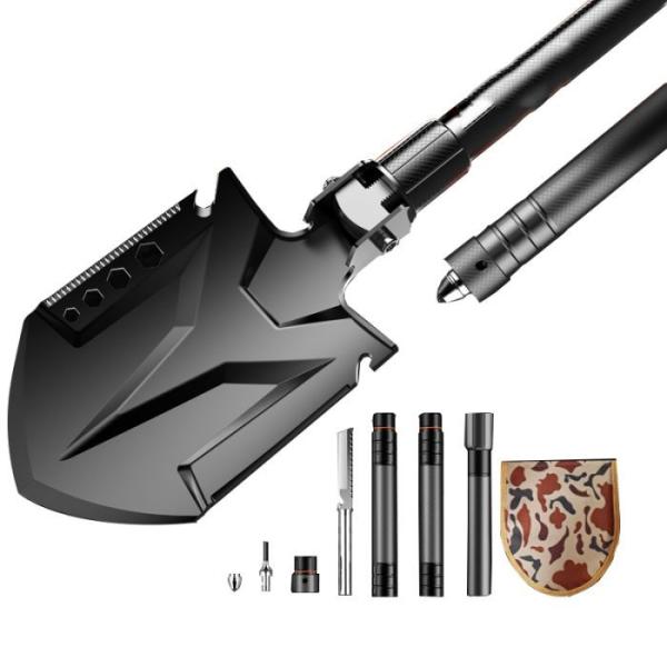 Quality Black Folding Multifunction Camping Shovel 8in Aluminum Alloy Straight Handle wholesale