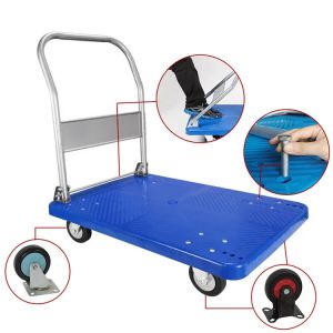 Warehouse Handling Plastic Folding Trolley Four Wheel Flatbed Pull Cargo