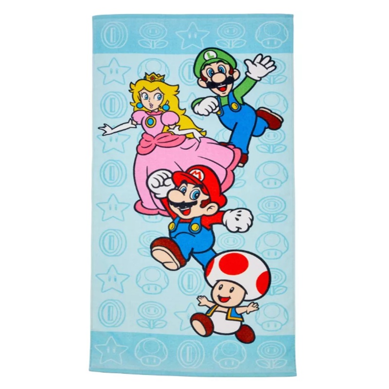 Super Mario Beach Towel with Quick-Dry Polyester and Reactive Printing for Kids and Travel