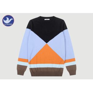 Multicolor Geometric Pattern Mens Long Knit Sweater , Pullover Mens Casual